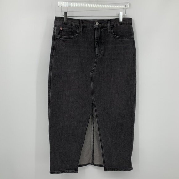 Hudson Fashion maxi denim jeans skirt slit black midi faded modest new 31 12 - Picture 1 of 6